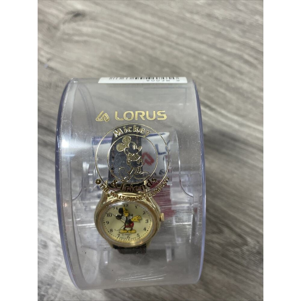 Vintage Disney Mickey Mouse Lorus Leather Band Watch Water Resistant Gold Tone - Picture 2 of 16